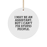 Funny Assistant Gifts from Friends for Men Women Coworkers - 'I May Be An Assistant, But I Can't Fix Stupid People.' Circle Ornament - Image 1